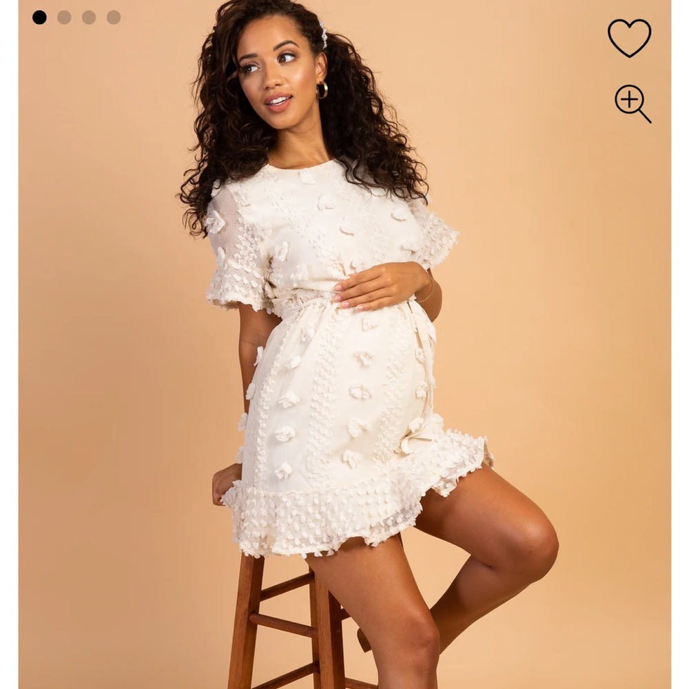 COPY - Cream Floral Applique Maternity Flounce Dress
